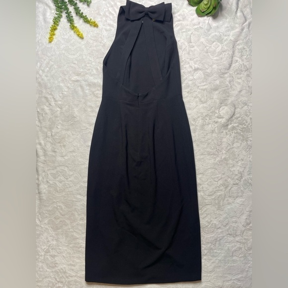 Dress the Population Emme Bow Back Halter Sheath Cocktail Midi Dress in Black - Picture 3 of 16